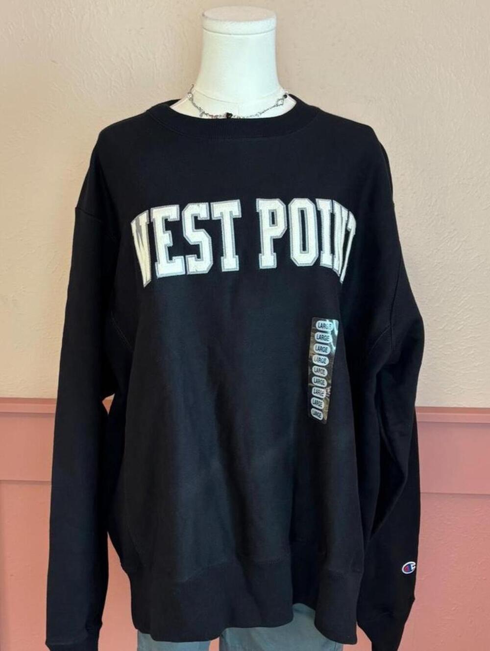 Champion West Point Crew Reverse Weave Sweatshirt Black White Sz Large